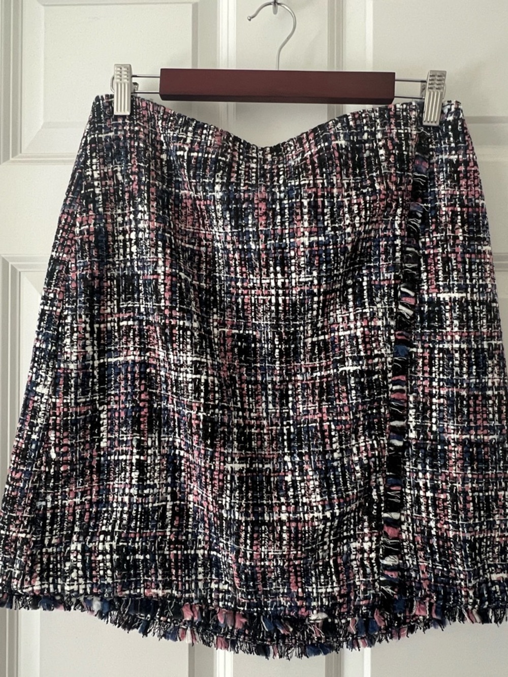 LOFT Tweed A-Line Mini Skirt in Black, Pink and White